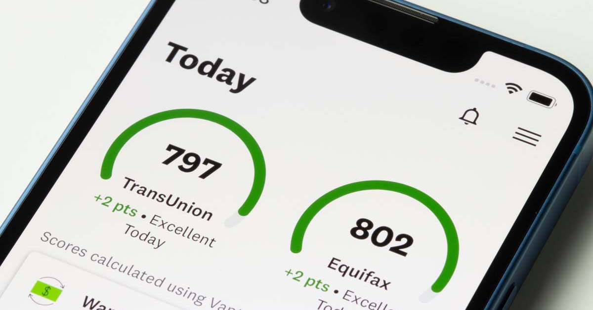 Phone displaying credit score app