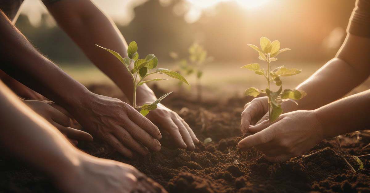 People planting trees in the ground 