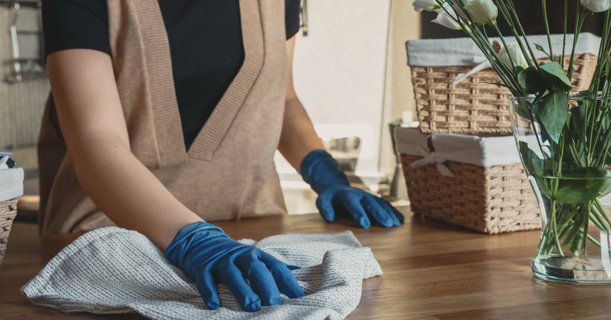 Woman cleaning countertop
